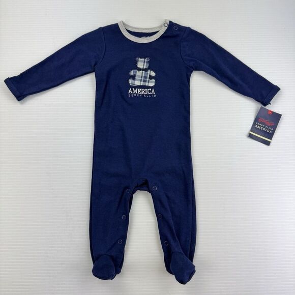 Perry Ellis America Baby Boy Sleeper 9M Navy Plaid Teddy Bear Footed Pajamas NWT - Picture 8 of 11